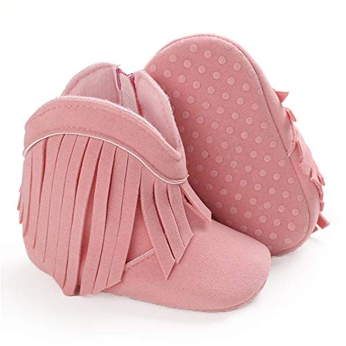 SOFMUO Baby Girls Cowboy Tassel Boots with Side Zipper Moccasins Non Slip Infant Booties Suede Toddler First Walker Shoes