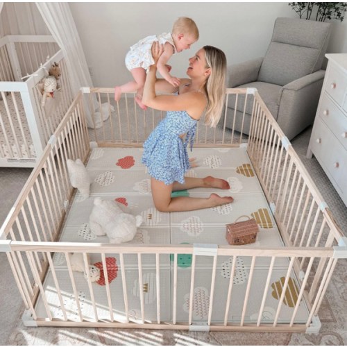 HARPPA Wooden Baby Gate Playpen | Non-Toxic Foldable DIY Adjustable Play Yard for Infants & Toddlers – Natural Finish Baby Fence for Small & Large Spaces
