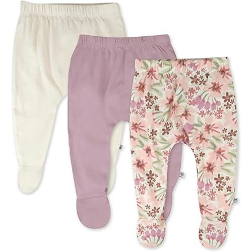 HonestBaby 3-Pack Footed Pants Roomy Fit Pull on Bottoms 100% Organic Cotton for Infant Baby Boys, Girls, Unisex