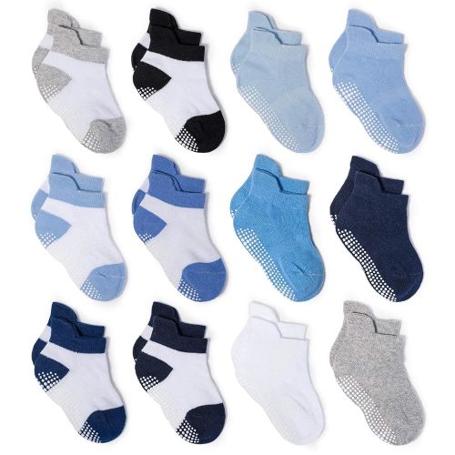 Zaples Baby Non Slip Grip Ankle Socks with Non Skid Soles for Infants Toddlers Kids Boys Girls