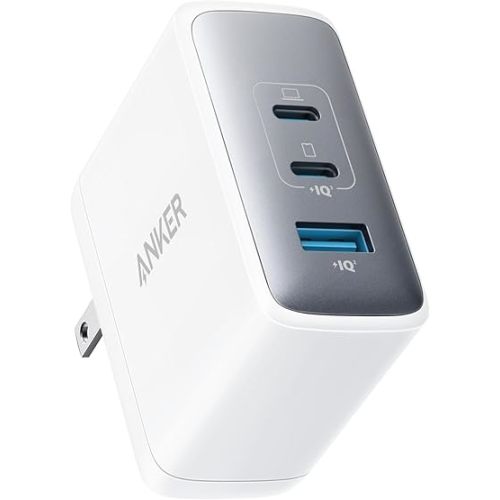 Anker 100W USB C Charger Block (GaN II), 3 Port Fast Compact Wall Charger for MacBook, Dell XPS, iPad Pro, Galaxy S24, iPhone 16 / 15 and more series