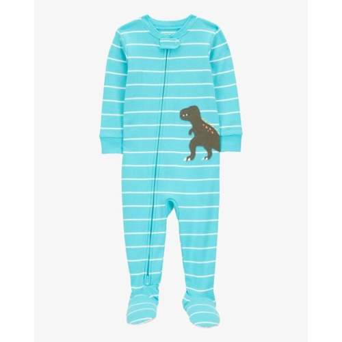 Baby Boy 1-Piece Striped Dinosaur Print 100% Snug Fit Cotton Footie Pajamas - Turquoise - Carter's | Carter's