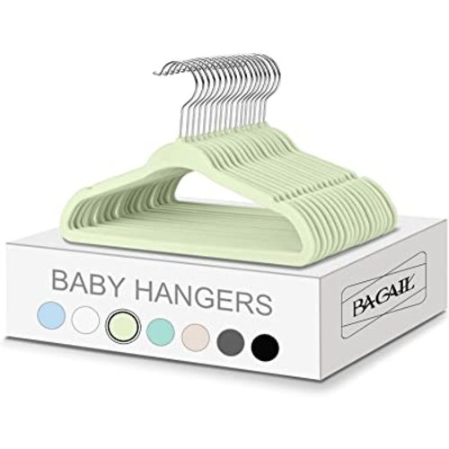 BAGAIL Kids Velvet Hangers 11 Inches Children's Clothes Hangers Non-Slip Baby Hangers for Infant/Toddler (Lime Cream,50pack)