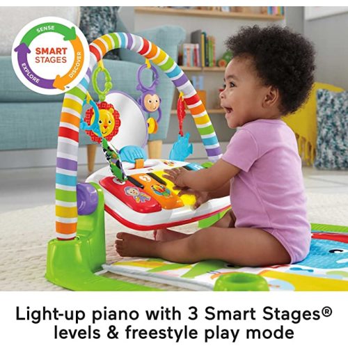 Fisher-Price Baby Playmat Deluxe Kick & Play Piano Gym with Musical -Toy Lights & Smart Stages Learning Content for Newborn to Toddler - Kick N Play Green