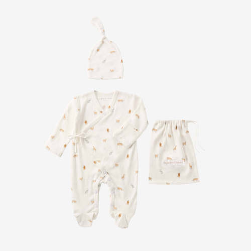 Neutral Safari Print Organic Cotton Pointelle Layette 2 Pc Gift Set MULTI / Preemie