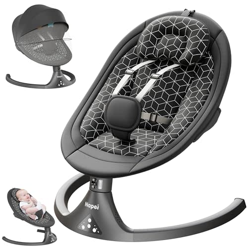 Baby Swings for Infants to Toddler, Electric Baby Swing and Infant Swings for Newborn, 10 Music with Remote Control and Bluetooth, 5 Swing Angles with Gentle Speed, 2 Seat Position, 0-9 Month (Black)