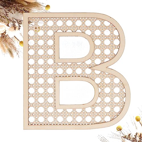 Wooden Rattan Letters 8 inch Wood Letters B for Wall Decor Crafts Boho Nursery Decor for Baby Shower Wedding Bedroom Name Signs Large Rustic Letter Home Decoration