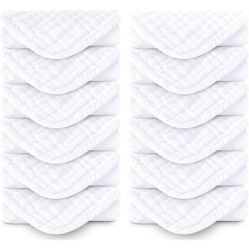 Muslin Burp Cloths 100% Cotton Large 20''x10'' Extra Soft and Absorbent Baby Wash Cloths Spit Up Rags - Baby Burping Cloth for Boys Girls Items(12 Pack White)