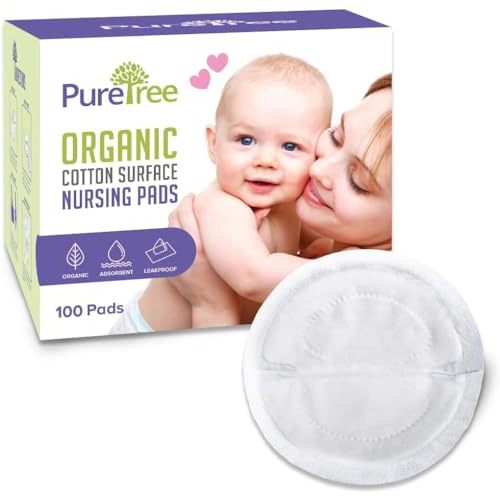 PureTree Organic Cotton Disposable Nursing Pads - for Breastfeeding (1 Box - 100 Pads)