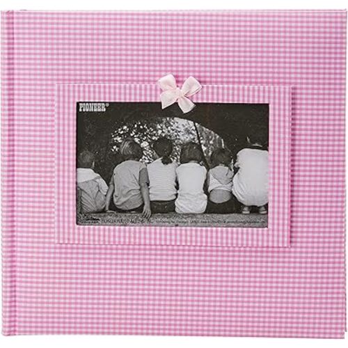 Pioneer Photo Albums 200-Pocket Gingham Fabric Frame Cover Photo Album for 4 by 6-Inch Prints, Pink