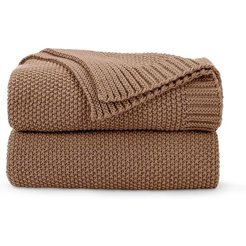 CozeCube Caramel Brown Throw Blanket for Couch, Soft Cozy Cable Knit Throw Blanket for Bed Sofa Living Room, Lightweight Warm Farmhouse Christmas Knitted Throw Blanket, 50"x60", Light Brown