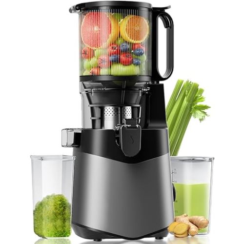 Cold Press Juicer, 5.8" Extra Large Feed Chute Fit Whole Fruits & Vegetables, 350W Slow Masticating Juicer Machines, Easy to Clean,High Juice Yield（Grey）