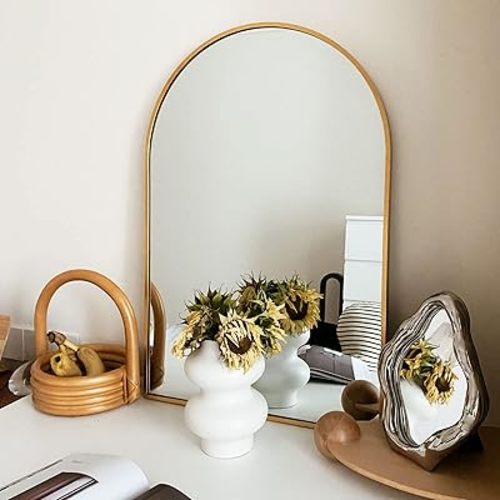 HARRITPURE 20"x30" Arched Bathroom Mirror - Wall Mounted Mirror - Gold Arch Mirror - Aluminum Alloy Frame Bathroom Mirror Living Room, Bedroom, Bathroom and Entryway