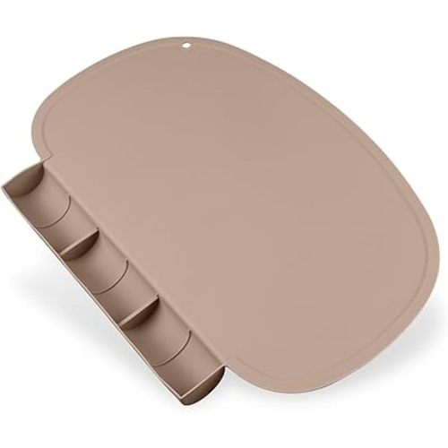 Silicone Placemat with Food Catching Pockets for Baby & Kid, Food Grade Silicone Non-Slip Toddler Food Place Mats with Raised Edges for Dining Table (Natural)
