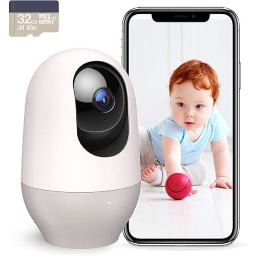 nooie Baby Monitor with SD Card,Baby Monitor with Camera 360 Camera, WiFi Baby Cam with Phone App, AI MotionTracking and Sound Detection,1080P Night Vision Two-Way Audio
