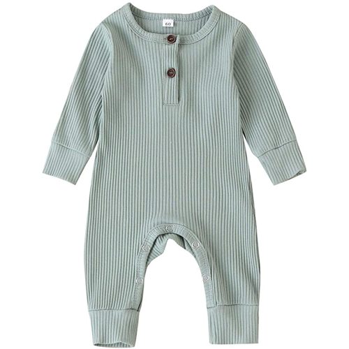 Kuriozud Newborn Infant Unisex Baby Boy Girl Button Solid Romper Bodysuit One Piece Jumpsuit Outfits Clothes