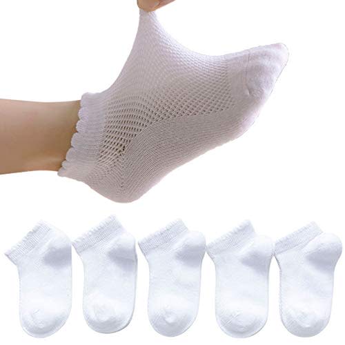 Looching 5 Pack Baby Girls Boys Mesh Thin Socks Cotton Low Cut Kids Toddler No Show Ankle Socks 1-12T Soft White/Multicolor