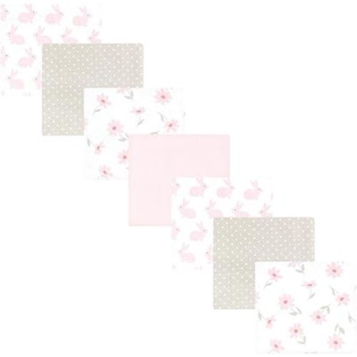 Little Treasure Hudson Baby Cotton Poly Flannel Receiving Blankets Multipack, Pink Honey Bunnies, 30x30 inches