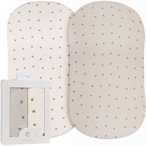 Ely’s & Co. Bassinet Sheets, Baby Boy/Girl Fitted Bassinet Mattress Sheet Set, 2 Pack, 100% Jersey Knit Cotton, Sage Vintage Leaf Collection, 32”x16”x3”