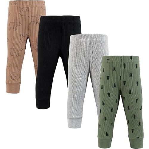 Hudson Baby Unisex Baby Thermal Tapered Ankle Pants 4pk, Acorn Botanical