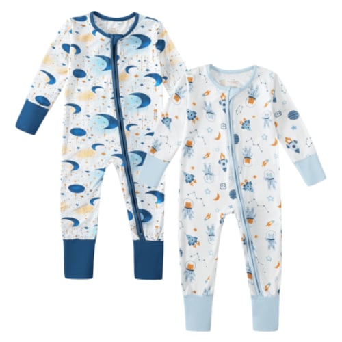 DEFAHN Viscose from Bamboo Baby Pajamas Girl 2pack Mittens Cuff 2 Way Zipper Soft Footless Sleeper Baby Boy One-Piece Romper