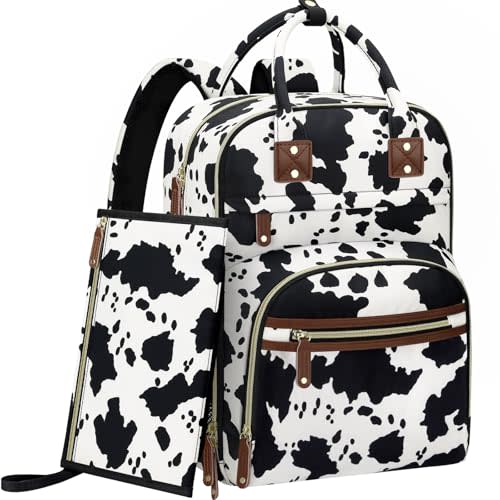 Tenot Diaper Bag Backpack for Women with Changing Pad, Baby Bag with Insulated Pockets Multifunctional Diaper Bags For Baby Girl Boy Waterproof Baby Bags For Boys Girls Maternity Bag Cow Print