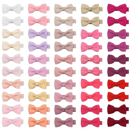 Baby Girls Fully Lined Hair Bows Hair Pins, 2' Hair Bows, 50 Pieces/25 Pairs - Infants, Toddlers, Kids Hair Accessories in Pairs