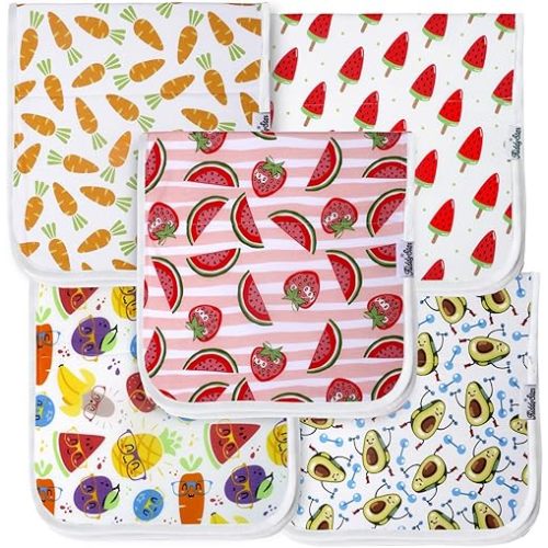 Triple Layer Baby Burp Cloths | 5-Pack, Organic Cotton, Large, Soft, Absorbent Burping Towels for Infants