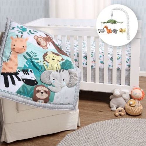 The Peanutshell Safari Adventures Crib Bedding Set For Baby Boys, 3-piece Nursery Set In Green, Grey