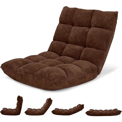 Giantex Folding Sofa Chair with 14 Adjustable Positions, Padded Sleeper Bed, Couch Recliner, Gaming Floor Chair for Adults (Brown)