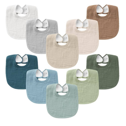Konssy 10-Pack Muslin Baby Bibs, Soft Cotton Bandana Bibs for Drooling & Teething, Unisex Solid Colors for Boys & Girls, Newborn & Infant