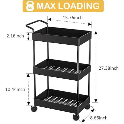 Baby Diaper Caddy – Plastic Diaper Organizer for Nursery Essentials, Movable Cart for Changing Table & Crib, Easy to Assemble, Black