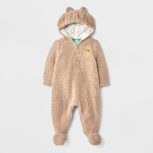 Baby Disney Winnie The Pooh Cozy Hooded Pram Bodysuit - Brown 18M