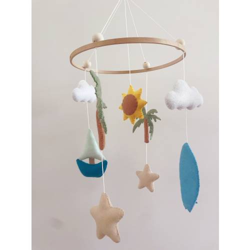Sun & Surf Nursery Mobile – Handmade Baby Crib Mobile | Beach and Ocean Nursery Decor | Baby Shower Gift | Coastal Baby Room Decoration