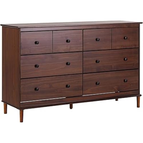 Walker Edison Modern 6-Drawer Solid Wood Dresser Bedroom Storage, 57 Inch, Walnut