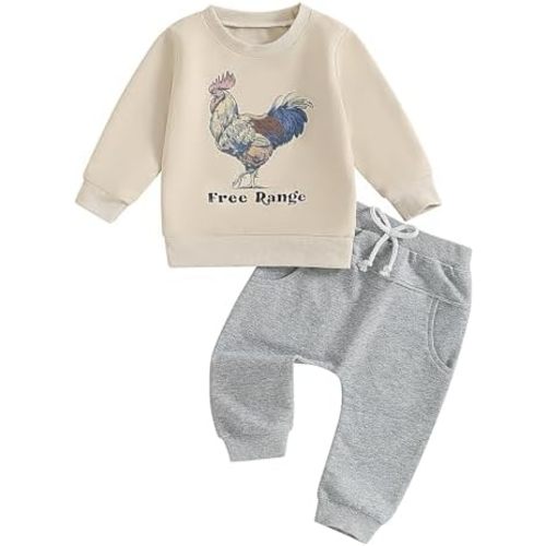 Toddler Baby Boys Outfits Western Country Farm Long Sleeve Sweatshirt Pullover Tops Jogger Pants Set Fall Clothes