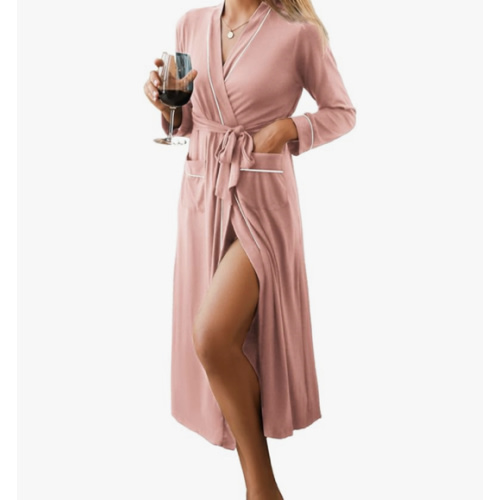Ekouaer Women Kimono Robes Full Length Knit Bathrobe Lightweight Soft Sleepwear V-neck Casual Ladies Loungewear S-XXL