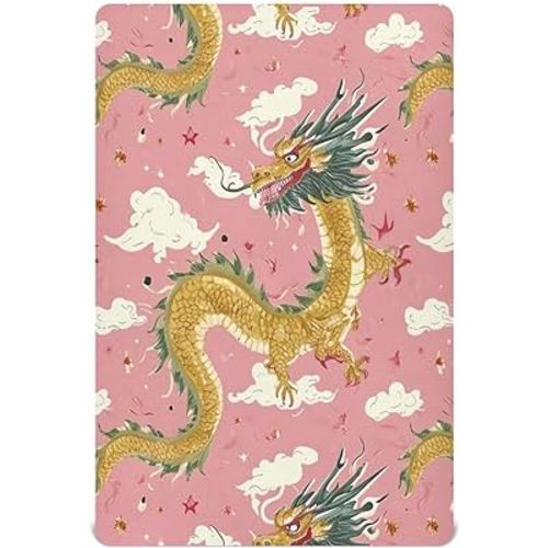 Dragons Pink Crib Sheets for Boys Girls - Portable Microfiber Fitted Crib Sheet for Playard and Mini Crib Mattress, Soft & Breathable, 27x39 Inch