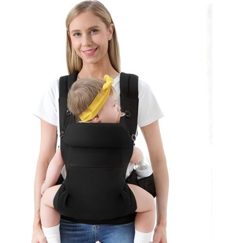 HKAI Baby Carrier, Ergonomic Baby Carrier for Newborn to Toddler with Adjustable Waistband & Breathable Mesh, Multifunctional Pocket, All Carry Positions Infant Carrier for 7-45 lbs, Black