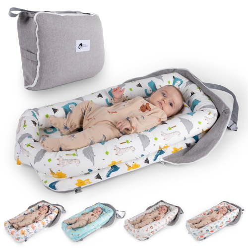 Joyful Journeys Toddler's Versatile Diaper Bag & Baby Lounger (Blue Dinosaurs)