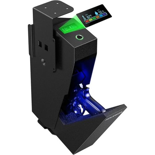 Gun Safe, Biometric Pistol Safe Fingerprint Quick Access Drop Down Handgun Safe Mount Bedside Gun Safe for Desk Nightstand Car