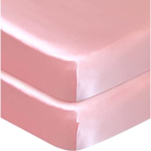 Crib Sheets Girl Satin Crib Sheet 2 Pack, Soft & Silky Crib Sheets for Baby Hair (52"x28"x8") Fitted Crib Sheets for Baby Girl, Baby Crib Sheets for Standard Crib Mattress, Pink Crib Sheets
