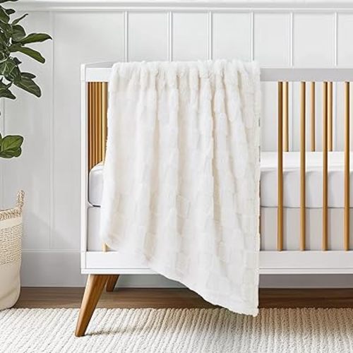 Checkered Baby Blankets Double-Sided Fleece Plush Toddler Blankets for Boys Girls, Lightweight Soft Cozy and Warm Newborn Receiving Throw for Bed, Crib, Couch, Sofa 30 x 40 Inches, White
