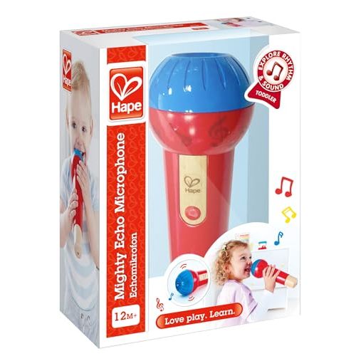 Hape Mighty Echo Microphone | Battery-Free Voice Amplifying Microphone Toy for Kids 1 Year & Up, Red, Model Number: E0337