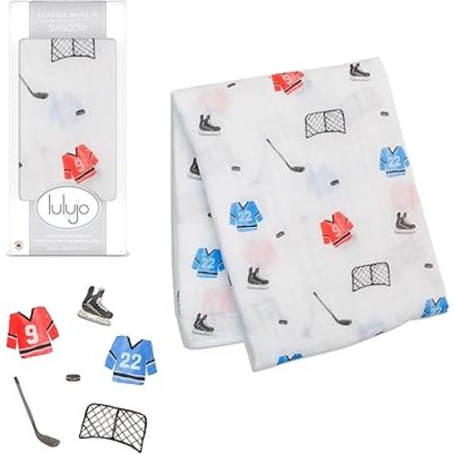 lulujo Baby Swaddle Blanket| Unisex Softest 100% Cotton Muslin Swaddle Blanket| Neutral Receiving Blanket for Girls & Boys | 47in x 47in Hockey