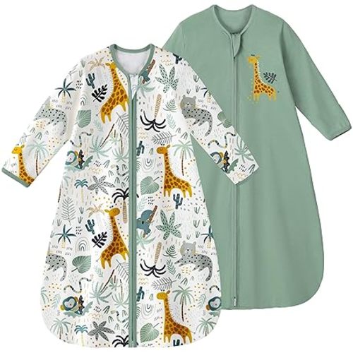 Yoofoss Baby Sleep Sack 0-6 Months Long Sleeve Wearable Blanket Baby 100% Cotton 2-Way Zipper 0.5 Tog Infants Sleeping Sack, Lightweight(Small)