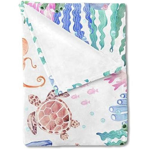 Baby Toddler Sea Animals Blanket Gift for Girl Boy Ocean Whale Turtle Jellyfish Starfish Corals Sea Weeds Flannel Swaddle Blankets Nautical Marine Soft Nursery Receiving Bed Throw Stroller Crib 30x40