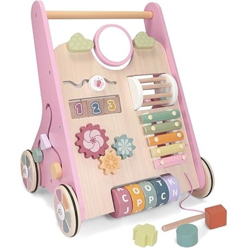Wooden Baby Walker Wheels,Baby Push Walker for Babies 12 Months+ Montessori,Toddler Walker Push Toy Wooden Activity Walker for Boy,Walking Toys12 Months+ Learning to Walk