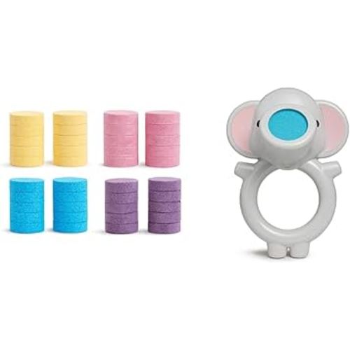 Munchkin® Color Buddies™ Moisturizing Bath Water Color Tablets, 40 Pack, Yellow/Pink/Blue/Purple & Bubble Bestie Elephant Bubbler Baby and Toddler Bath Toy