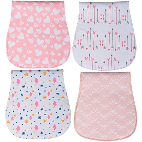 Baby Burp Cloths 3 Layer Burp Bibs Curved Soft and Absorbent for Girl 4 Pack Burping Towels by Yoofoss